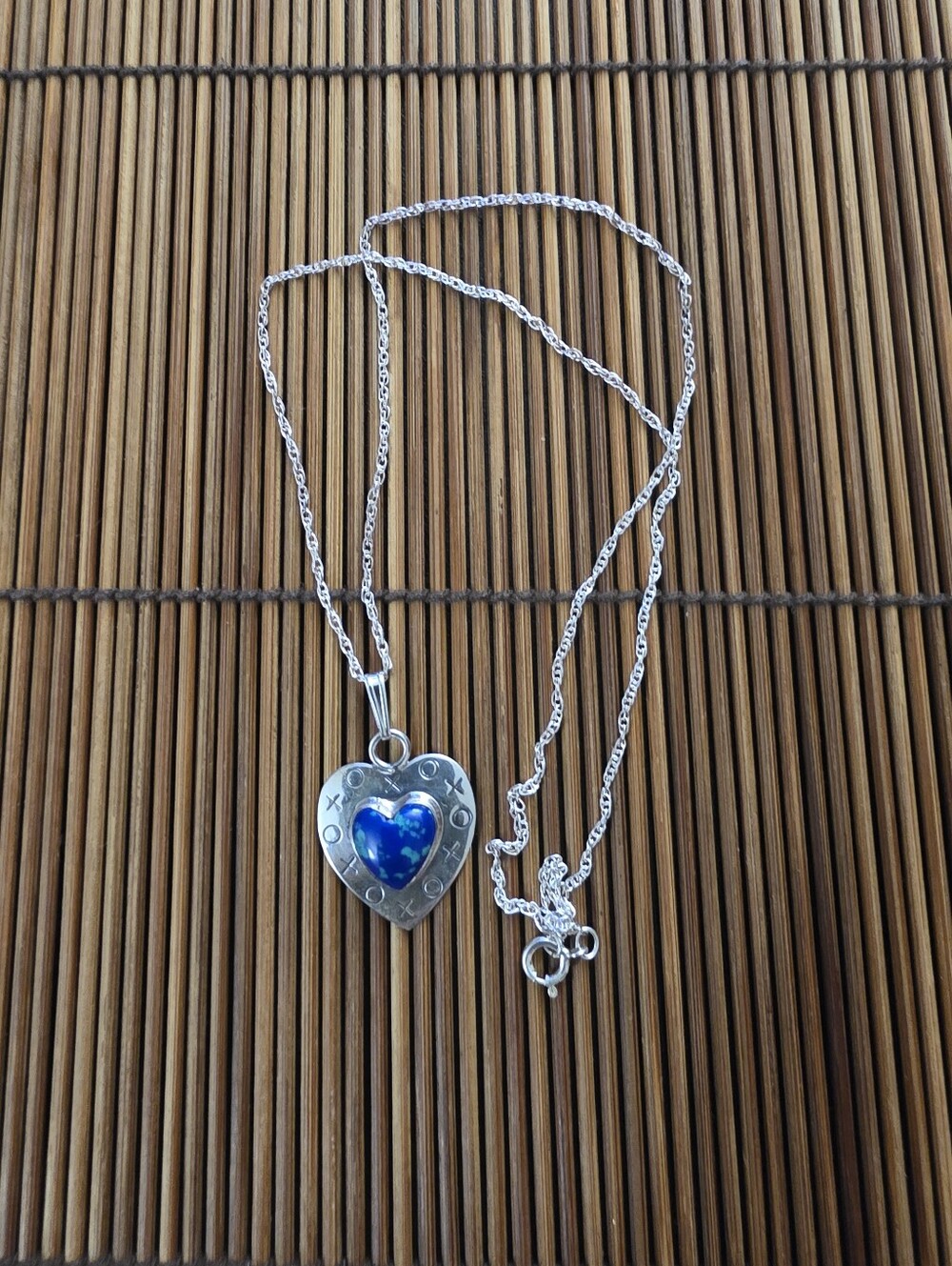Sterling Silver Azurite Xo Heart Necklace (Vintage)